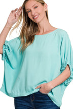 Zenana Oversized Top Women's Woven Boxy Dusty Blue Blouse DUSTY TEAL 535d2704-574b-441f-9e45-1d8c46f3b944-Max-Origin Trendsi