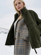 Turtleneck Plush Jacket Women Zip Up Long Sleeve Outer Double Pockets Coat 536346d8-14cc-4e28-979b-8e66a8579738-Max Trendsi