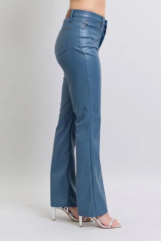 Judy Blue Faux Leather Blue Bootcut Pants High Waist Tummy Control 5399653af4644998b168f6781acadd8f-Max-Origin Trendsi