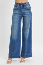 RISEN Women's Jeans High Rise Ankle Wide Seam Detailed Dark Washed Denim 53af8f8f660c495fb1bfba7be0e86b90-Max-Origin Trendsi