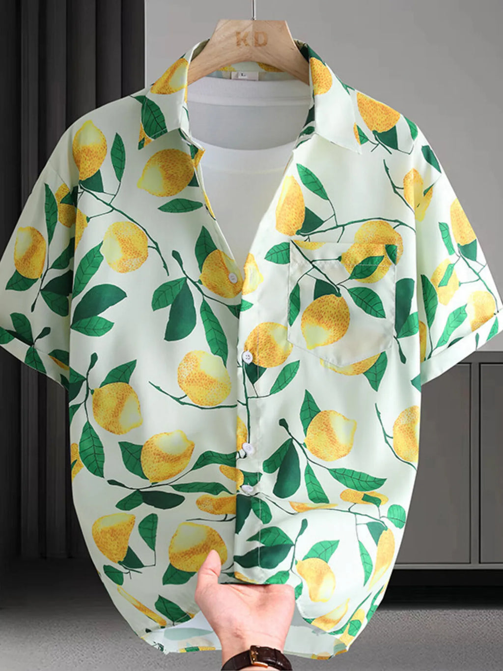 Men's Shirt Hawaiian Colorful Print Short Sleeve Button Up Top Yellow 53bfb9a600c94f019d179783503545dd-Max-Origin Trendsi