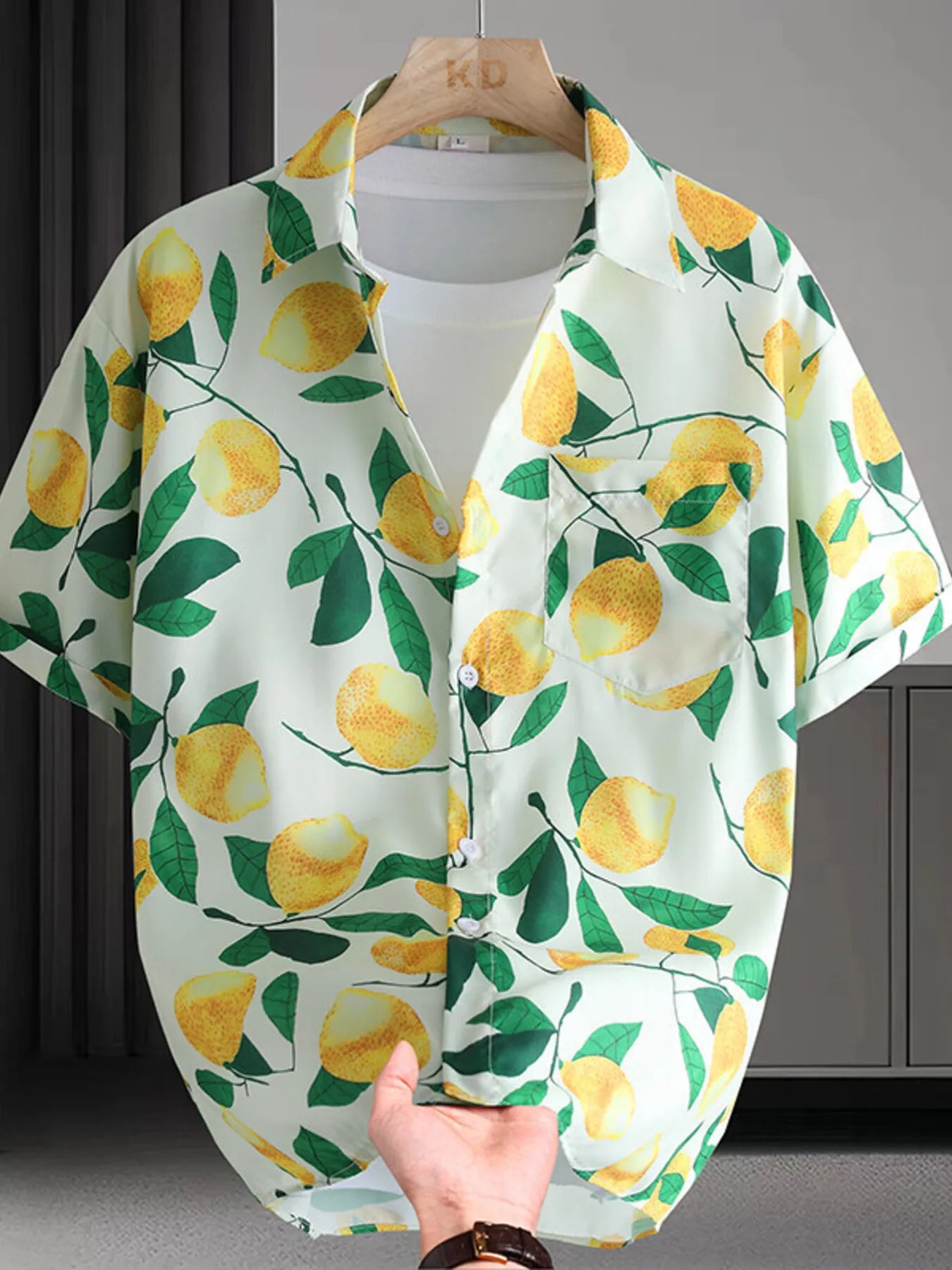 Men's Shirt Hawaiian Colorful Print Short Sleeve Button Up Top Yellow 53bfb9a600c94f019d179783503545dd-Max-Origin Trendsi