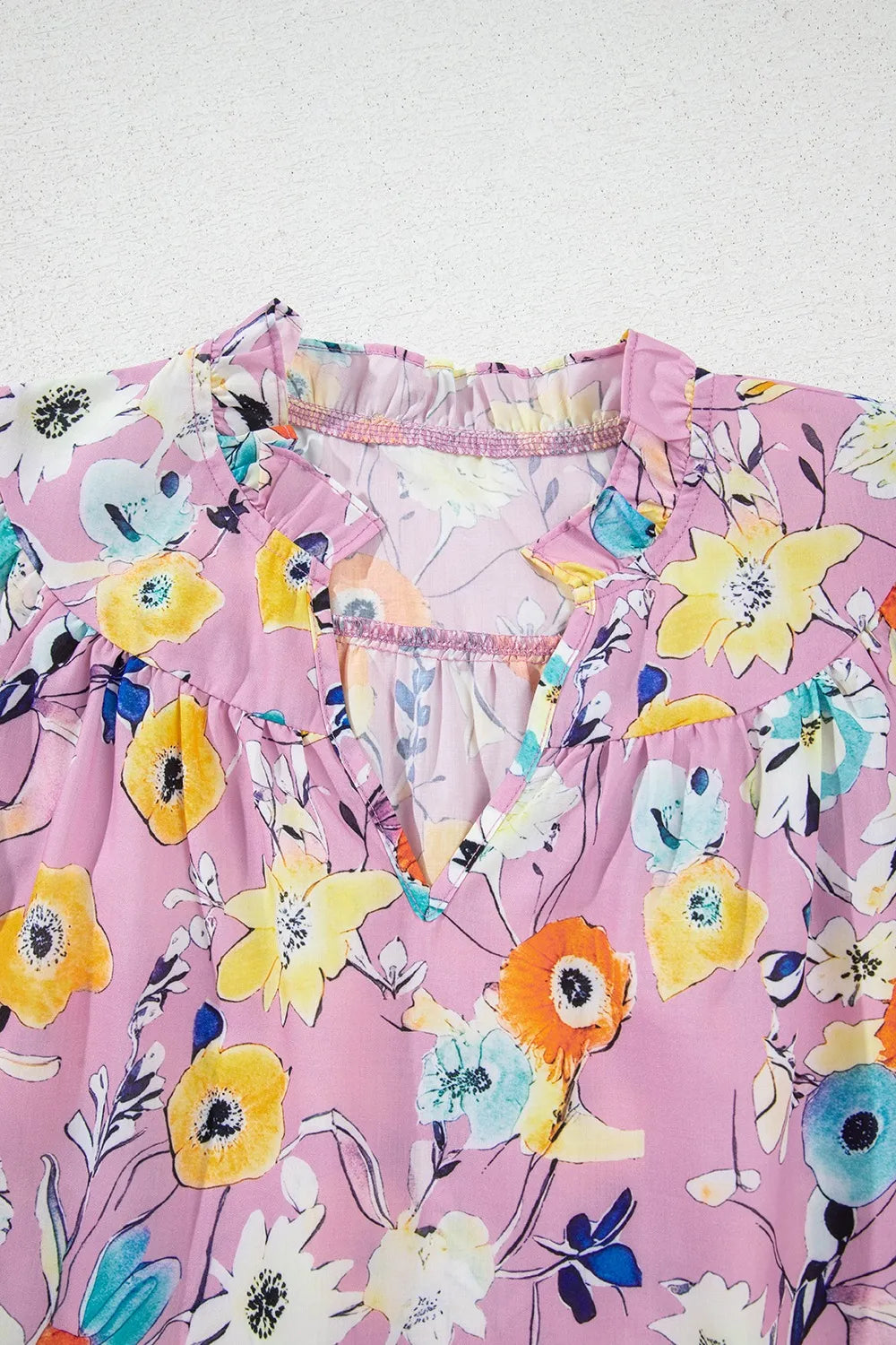 Floral Blouse Colorful Printed Notched Double Layered Ruffle Sleeve Top 53db0b0f-1cff-4190-a256-13c682f03298-Max-Origin Trendsi