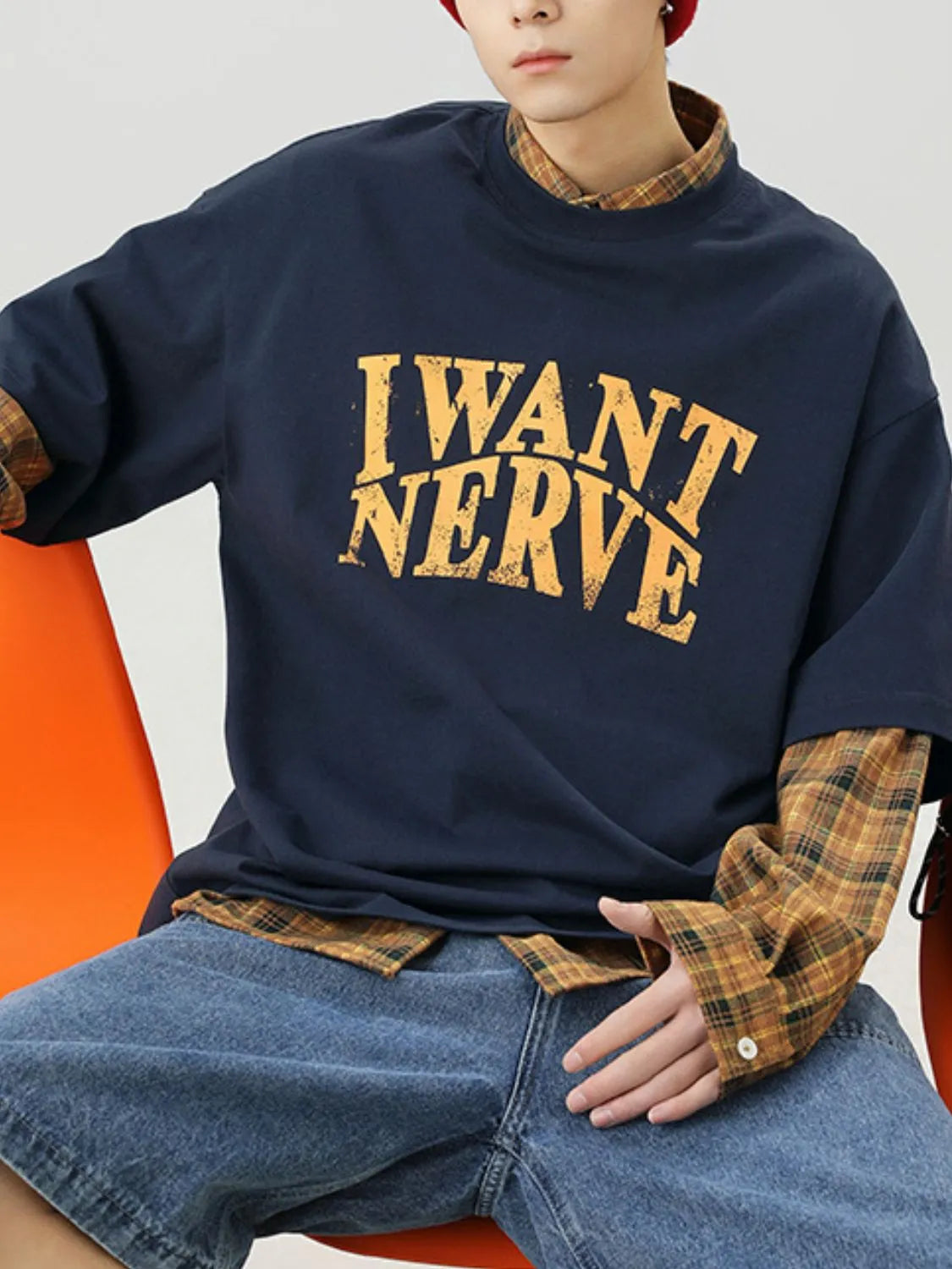 Men's Cotton T-Shirt Round Neck I Want Nerve Graphic Print Top Tees Navy 53e68bf3-63bf-48a2-a5a3-5179e8093d7c-Max-Origin Trendsi