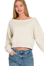 Zenana Fleece Boat-Neck Cropped Sweatshirt
