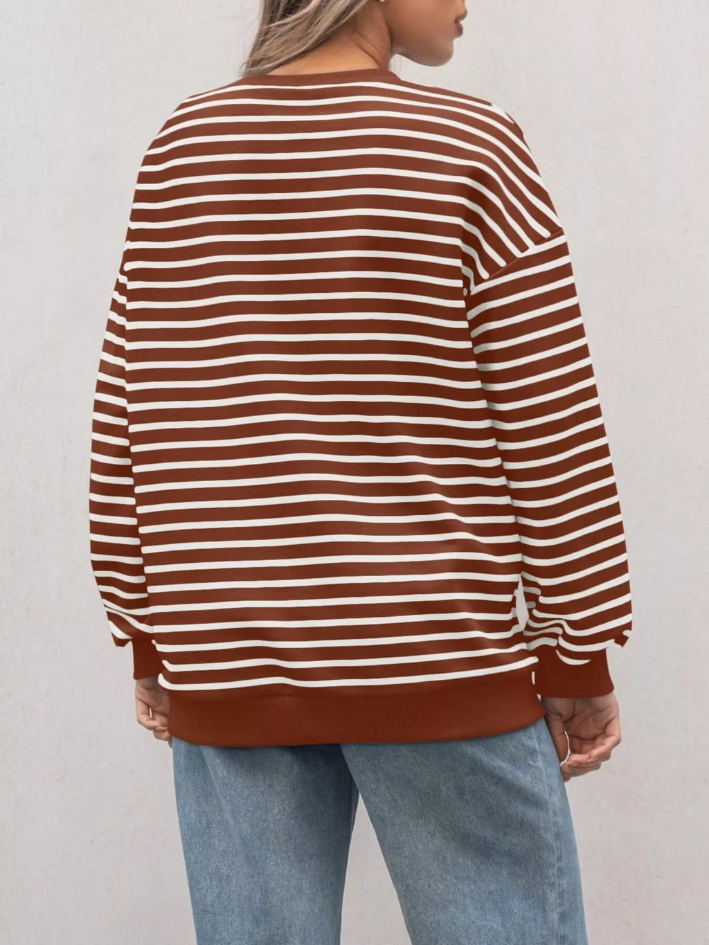 Women's Sweatshirt Striped Round Neck Oversized Casual Pullover 540712a35551482bb92fd7392742cfa7-Max-Origin Trendsi