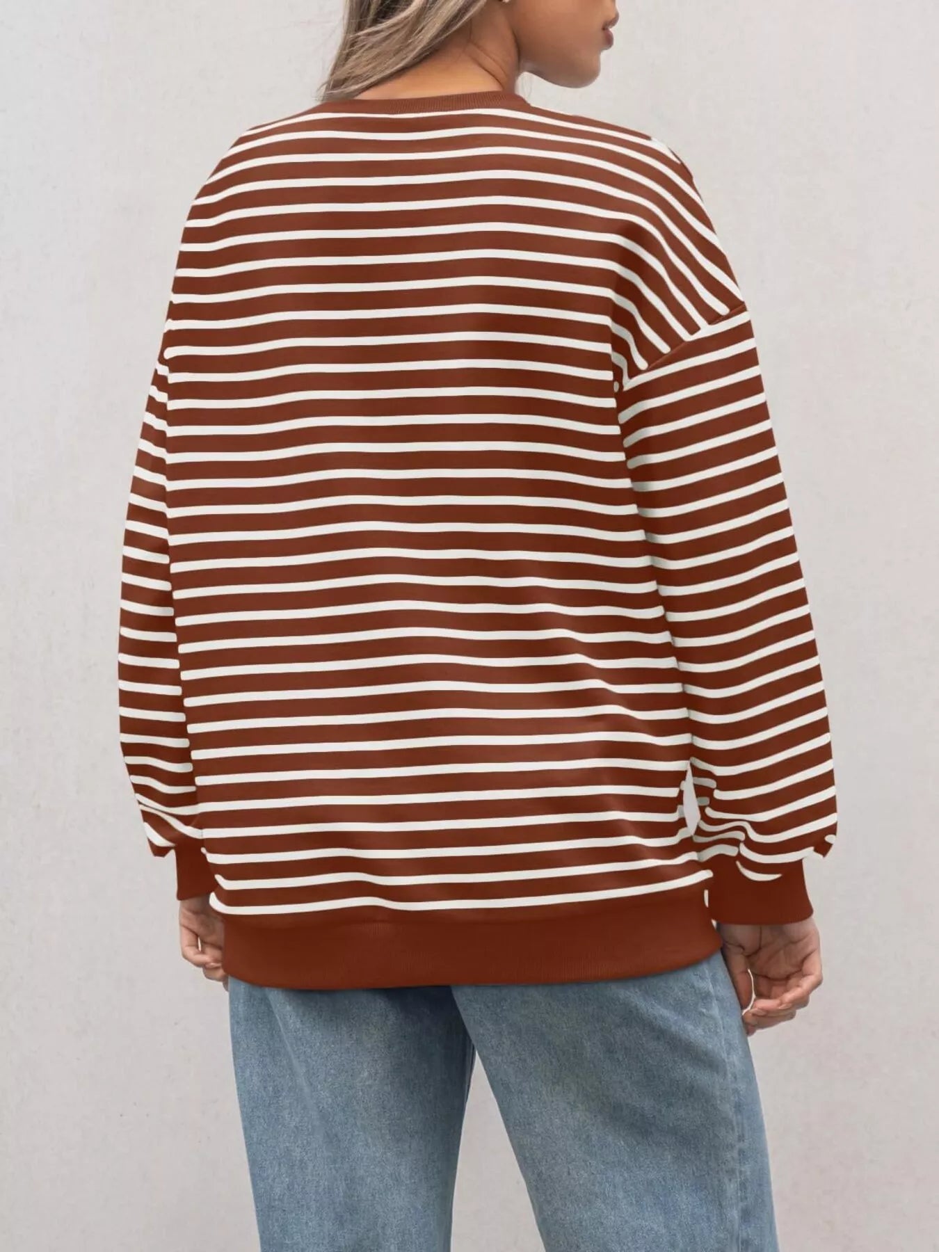Women's Sweatshirt Striped Round Neck Oversized Casual Pullover 540712a35551482bb92fd7392742cfa7-Max-Origin Trendsi