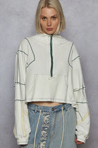 POL Sweatshirt White Contrast Stitching Zip Front Long Sleeve Pocketed 540da028-8c6f-49dd-8c0a-35f4f40b73ac-Max-Origin Trendsi