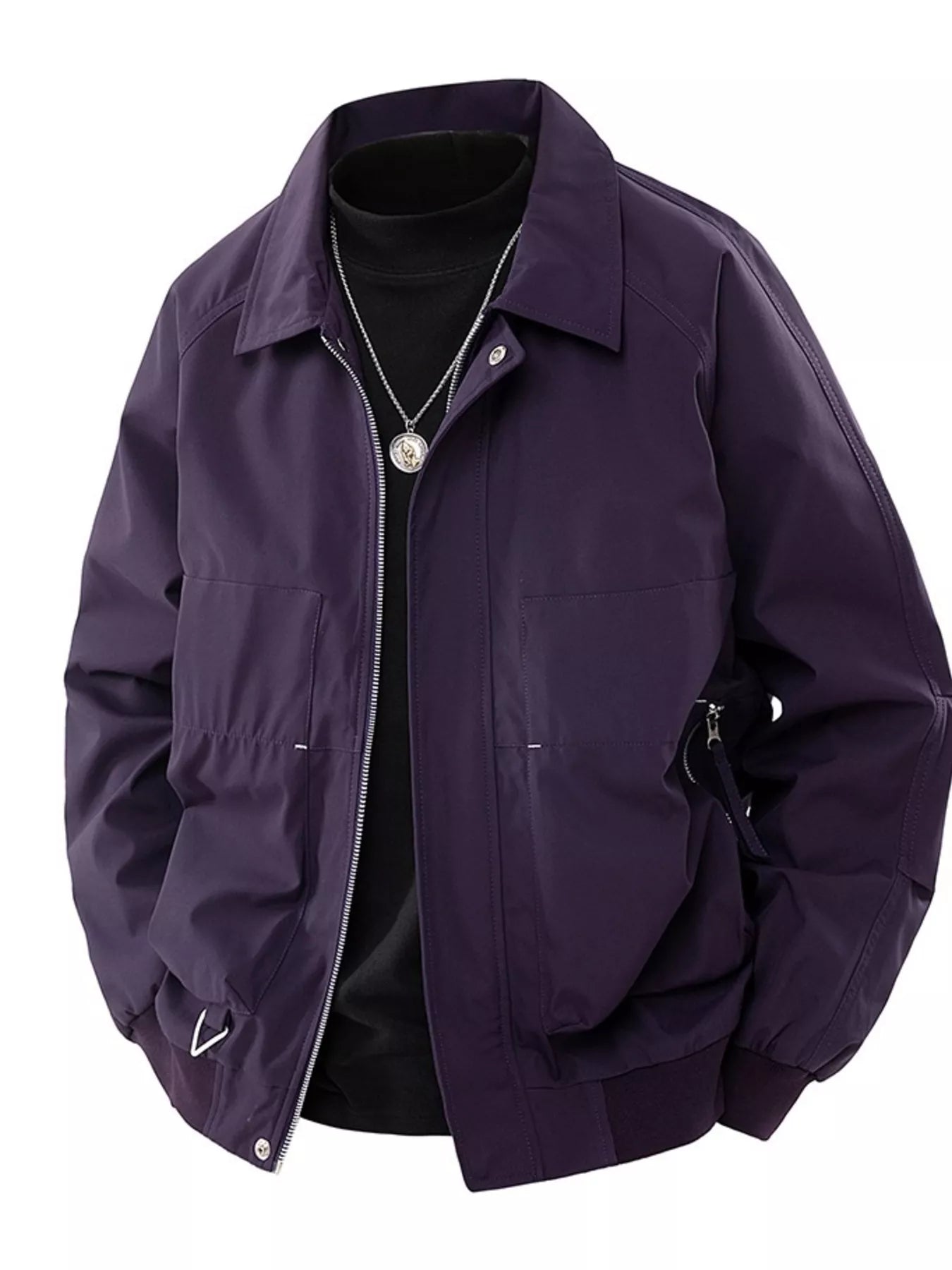 Men's Jacket Zip Up Long Sleeve Solid Pocketed Basic Style Outwear M-4XL Violet 54222344411a47479cd6fa6b4fd5a2e1-Max-Origin Trendsi