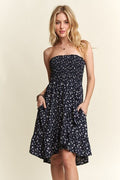 ADORA Floral Dress Navy Smocked Tube Strapless with Pockets Navy 5424f408-30ff-45f3-96ae-611e3327ac97-Min Trendsi