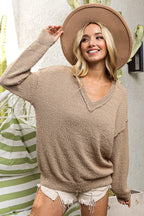 BiBi V-neck Sweater Latte Raw Edged Popcorn Texture Oversized Pullover 542c2b7980fc4cbb8a769f300e602f08-Max-Origin Trendsi