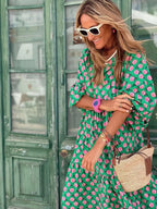 Maxi Dresses Colorful Printed V-Neck Balloon Short Sleeve Ruffled Oversized 5443247c3ef643e98775f9b54405a297-Max-Origin Trendsi
