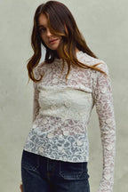 SO ME Womens Blouse Lace Off White Long Sleeve 3d Effect Floral Layering Top 5460b38de3214f20a8074acdea1beaca-Max-Origin Trendsi