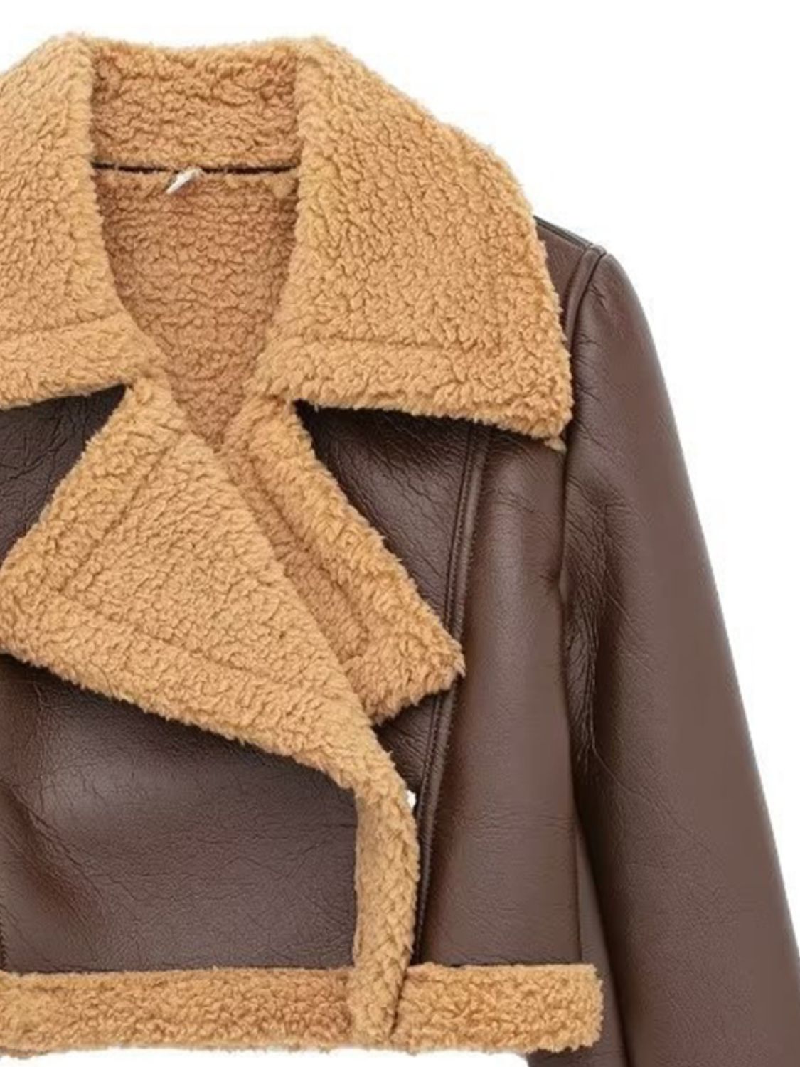 Women Faux Leather Cropped Jacket Collared Neck Long Sleeve Plush Lined 54657809-c002-43d0-8d21-01ca84070a0f-Max Trendsi