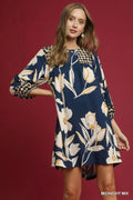 Umgee Babydoll Dress Navy Mix Floral High-Low 3/4 Sleeve MIDNIGHT MIX 54671898-7685-4044-81d6-a38ce12ddb05-Max-Origin Trendsi