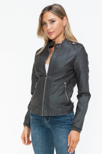 Snobbish PU Leather Biker Jacket Women Black with Side Zip Pockets 5467e7ce-2b04-4385-a5e0-211f9935a24d-Max Trendsi