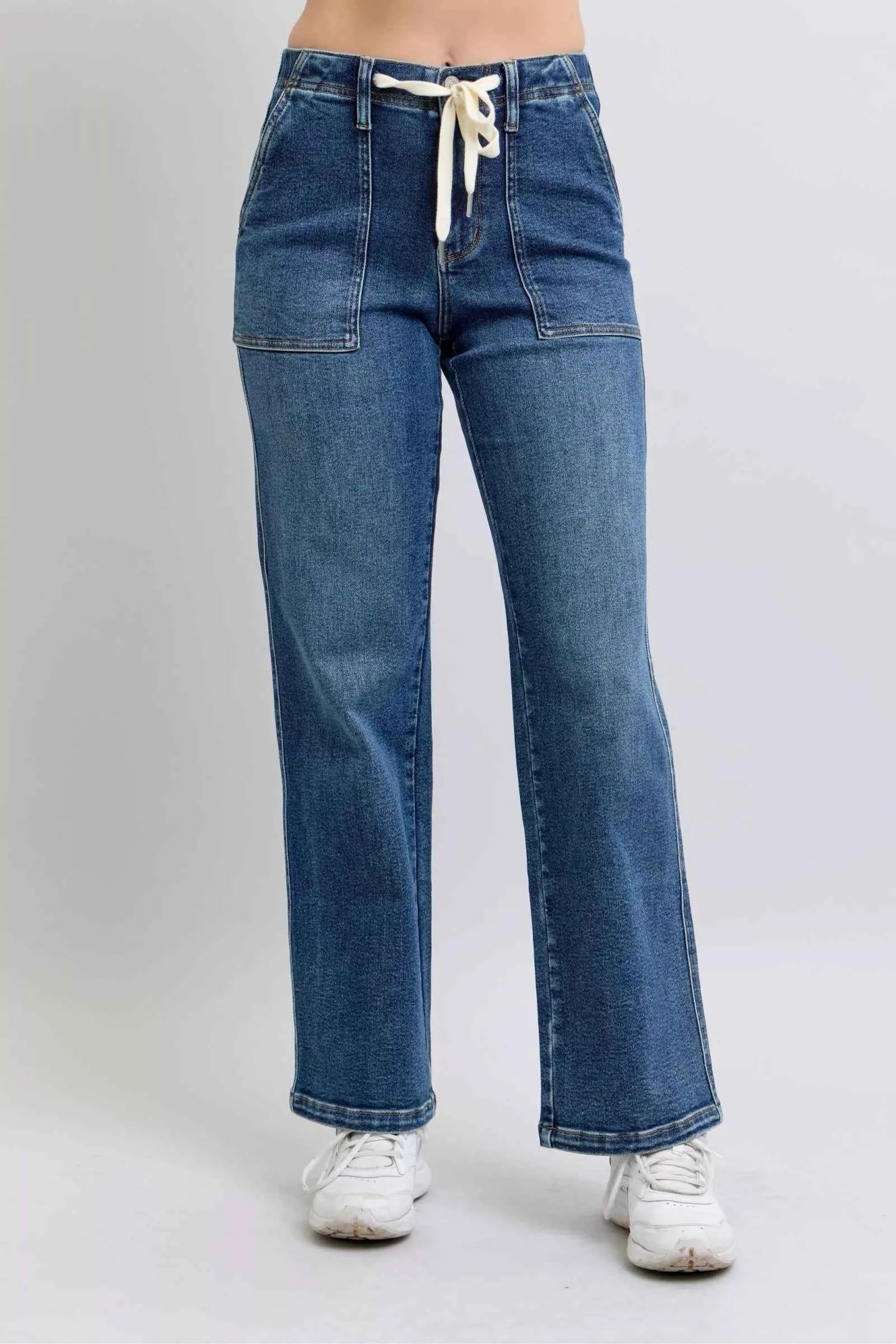Judy Blue Straight Jeans Drawstring High Waist with Front Pockets MD 547150f3-19c5-4c3e-89e8-26d9d046749b-Max-Origin Trendsi