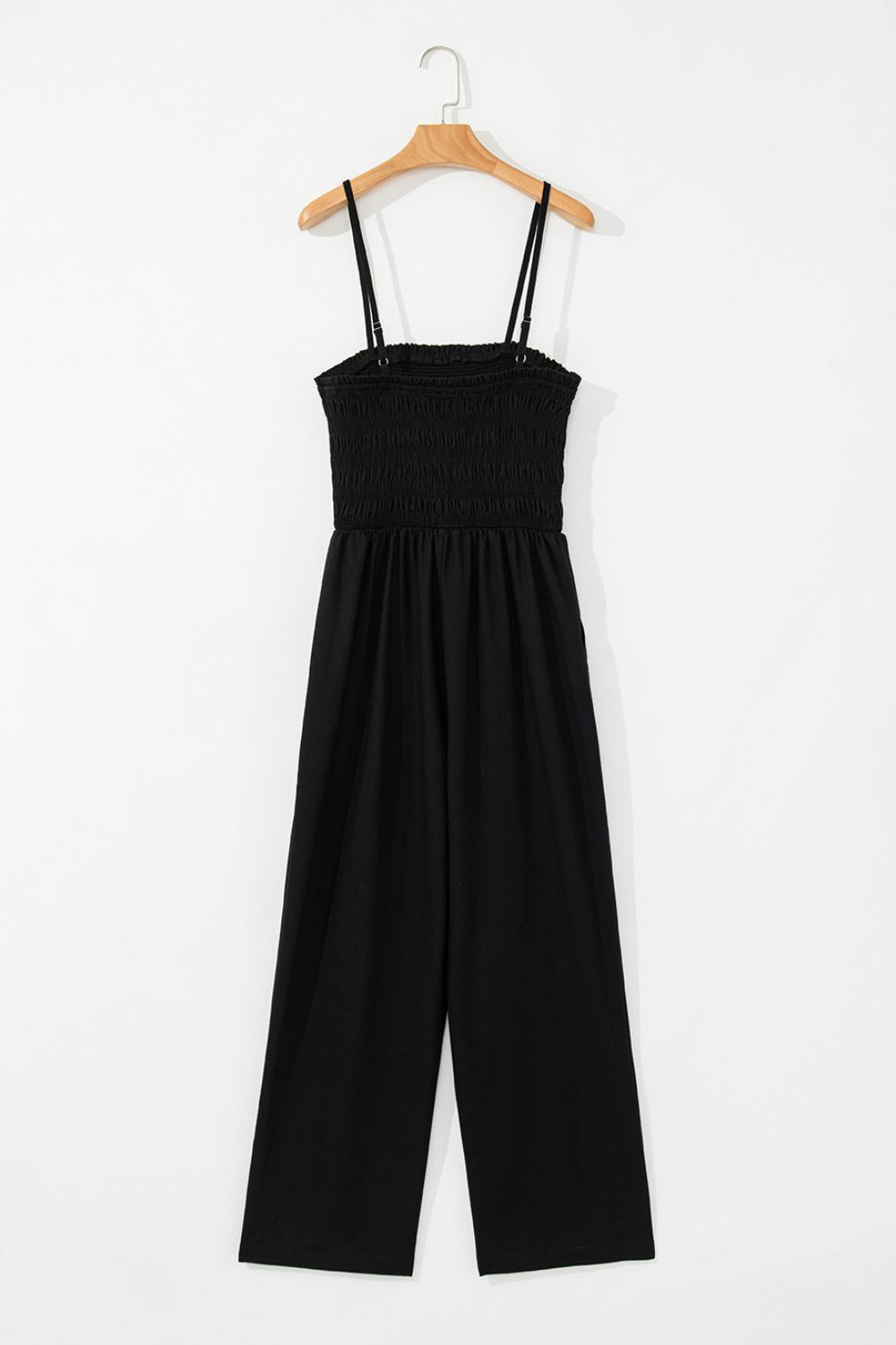Jumpsuit Black Smocked Spaghetti Straps Wide Leg Overall 547235f1-9ce7-4b65-ae7a-d6617bd5a0c9-Max Trendsi