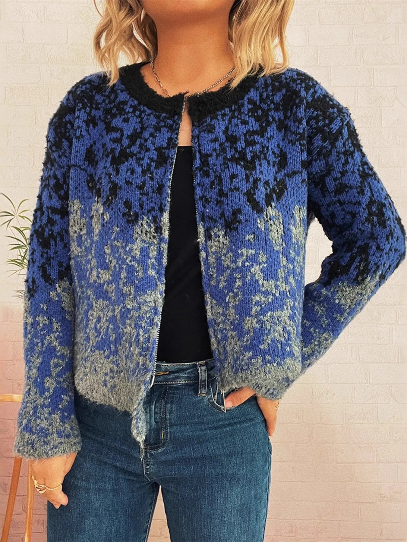 Women's Cardigan Zip Up Knit Asymmetrical Hem Long Sleeve Blue One Size 548d18271f7944ff8390f654d41c9019-Max-Origin Trendsi