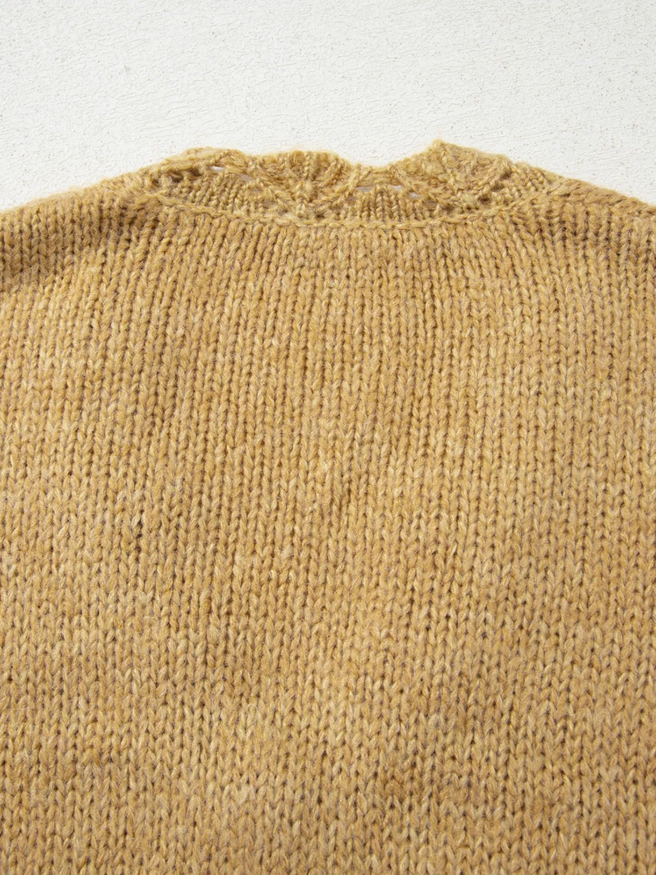 Women's Cardigan Camel Lantern Sleeve Scallop V Neck Buttoned Soft Acrylic Knit 548ded71e6cc4f8bb9d8d76e98e7b8e2-Max-Origin Trendsi