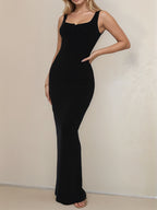 Devine Maxi Dress Black Pencil Side Slit Wide Strap Buttoned 549a7fc9-f313-4cc4-835b-b9b80d4bbd3f-Max Trendsi