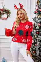 Christmas Tree Sweater Red Round Neck Long Sleeve Soft Knitwear 54aed8d3-73b9-4a4b-a55e-d9b2139a3a77-Max Trendsi