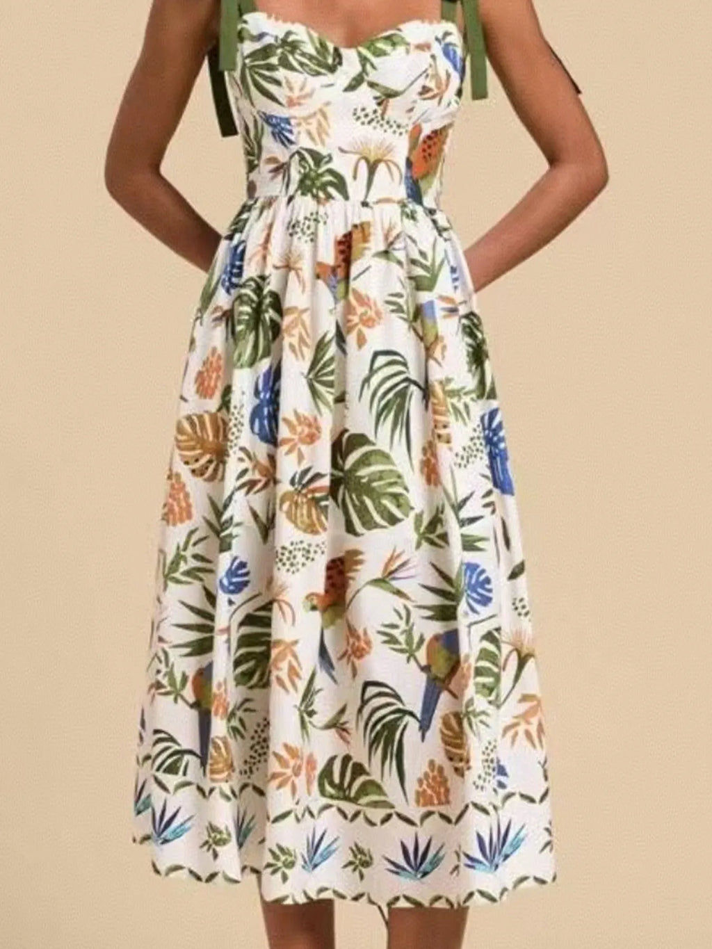 Floral Midi Dress Tropical Print Tie-Shoulder Sweetheart Neck Ruffled 54b76da8-095b-489c-b16e-84fa8859f18e-Max-Origin Trendsi