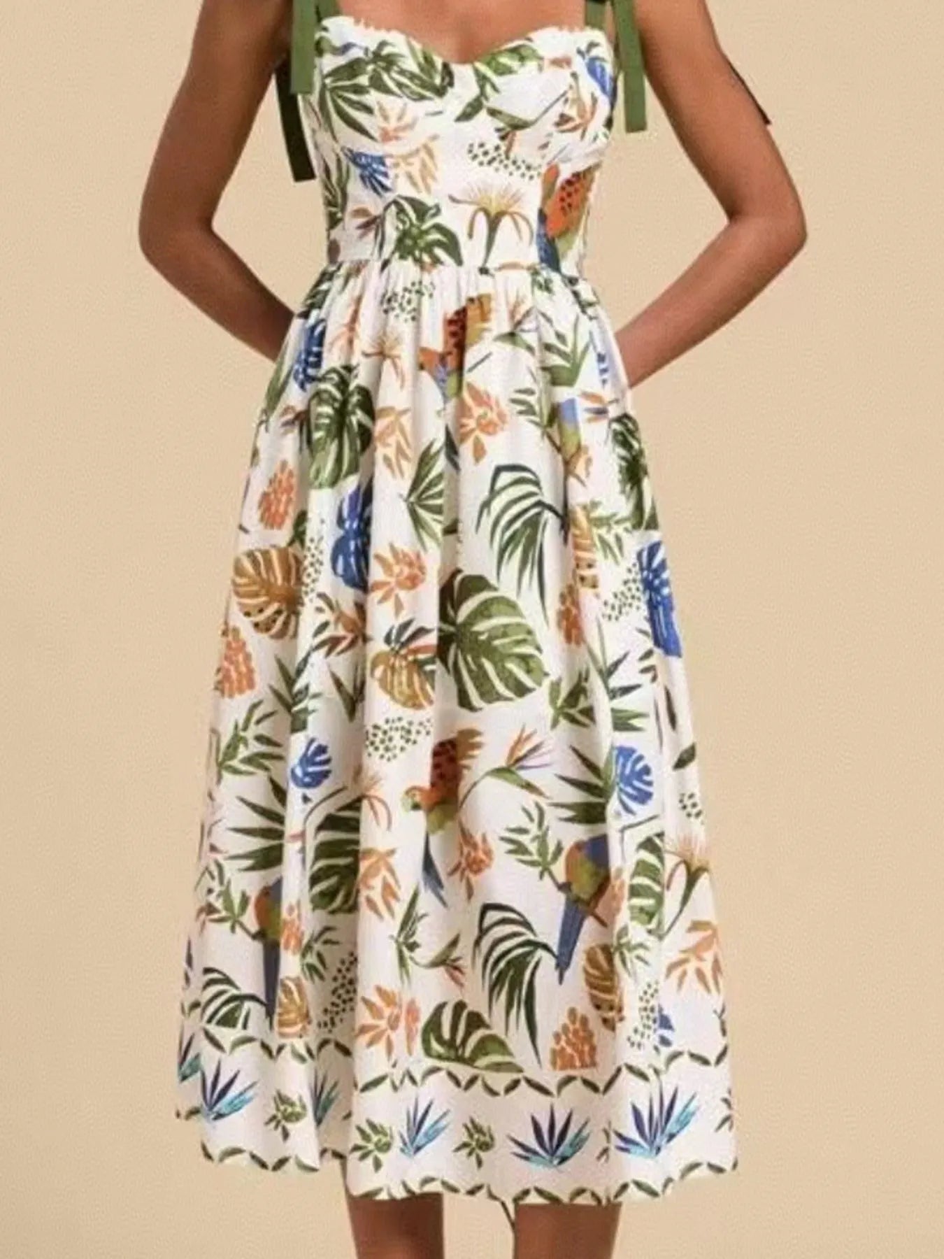 Floral Midi Dress Tropical Print Tie-Shoulder Sweetheart Neck Ruffled 54b76da8-095b-489c-b16e-84fa8859f18e-Max-Origin Trendsi
