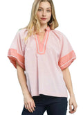 Umgee Blouse Pink Striped Mixed Puff Short Sleeve Top Pink 54b927e3-f4f0-4867-ba44-c865bcfac794-Max-Origin Trendsi