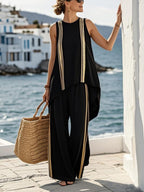 Plus Size Full-Length Striped Sleeveless Top and Pants Set