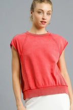 Umgee Sweatshirt Red Women's Round Neck Cap Short Sleeve Top Red 54c0f414-247a-41d5-8719-a76fcb576d27-Max-Origin Trendsi