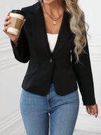 Women's Blazer Short Black Single Button Slim Long Sleeve Outwear 54c3c7ee5f5c432aa78d73339a34696c-Max-Origin Trendsi