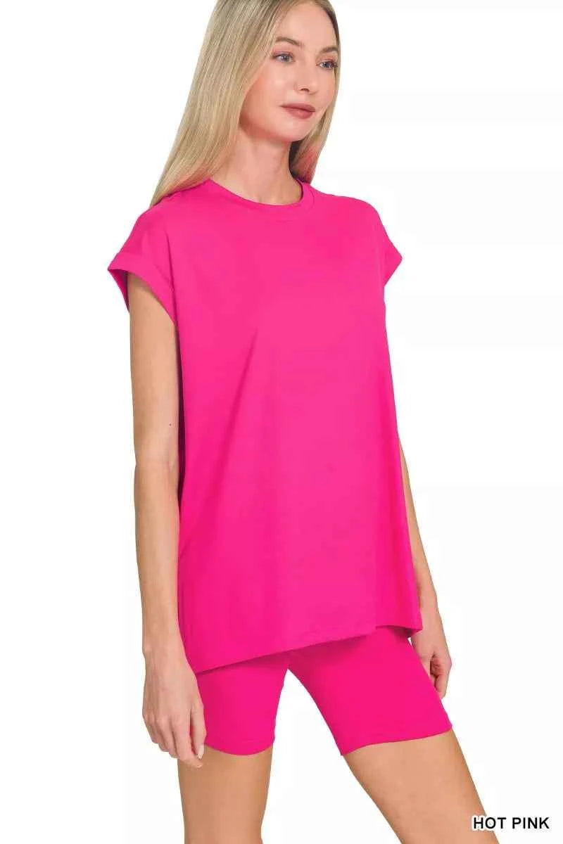 Zenana Activewear Set Hot Pink Brushed Dty Microfiber Top & Biker Shorts 54f41c29e19d4945a828cd6866d70a8d-Max-Origin Trendsi