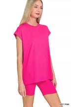 Zenana Activewear Set Hot Pink Brushed Dty Microfiber Top & Biker Shorts 54f41c29e19d4945a828cd6866d70a8d-Max-Origin Trendsi