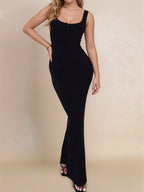 Devine Maxi Dress Black Pencil Side Slit Wide Strap Buttoned Black 5513f25c-e64b-4c2a-934d-6bb0be2c6772-Max Trendsi