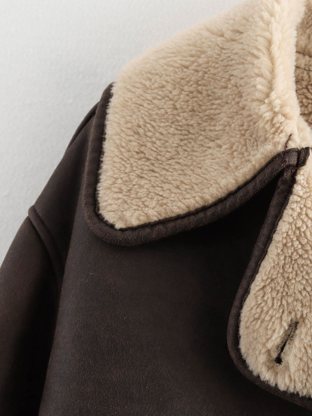 Women Suede Jacket Collared Neck Long Sleeve Plush Lined Chocolate Coat 5515448e-6ada-47e4-984f-b0170a24f62f-Max Trendsi