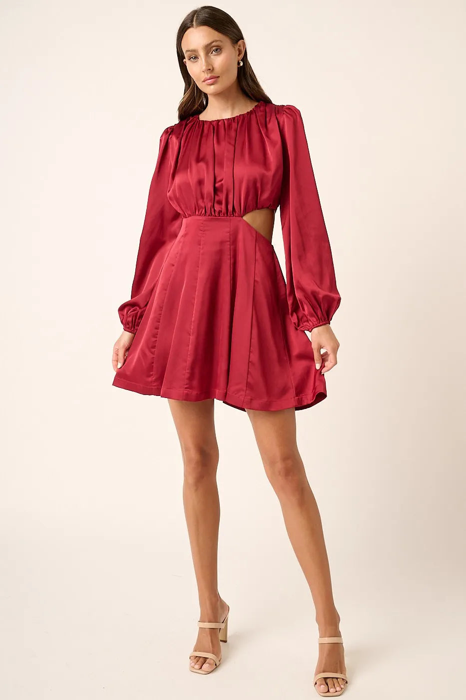 Mittoshop Mini Dress Satin Side Cutout Detail Wine Red Long Sleeve 554e02da3e064110932eeddf441a2e3d-Max-Origin Trendsi