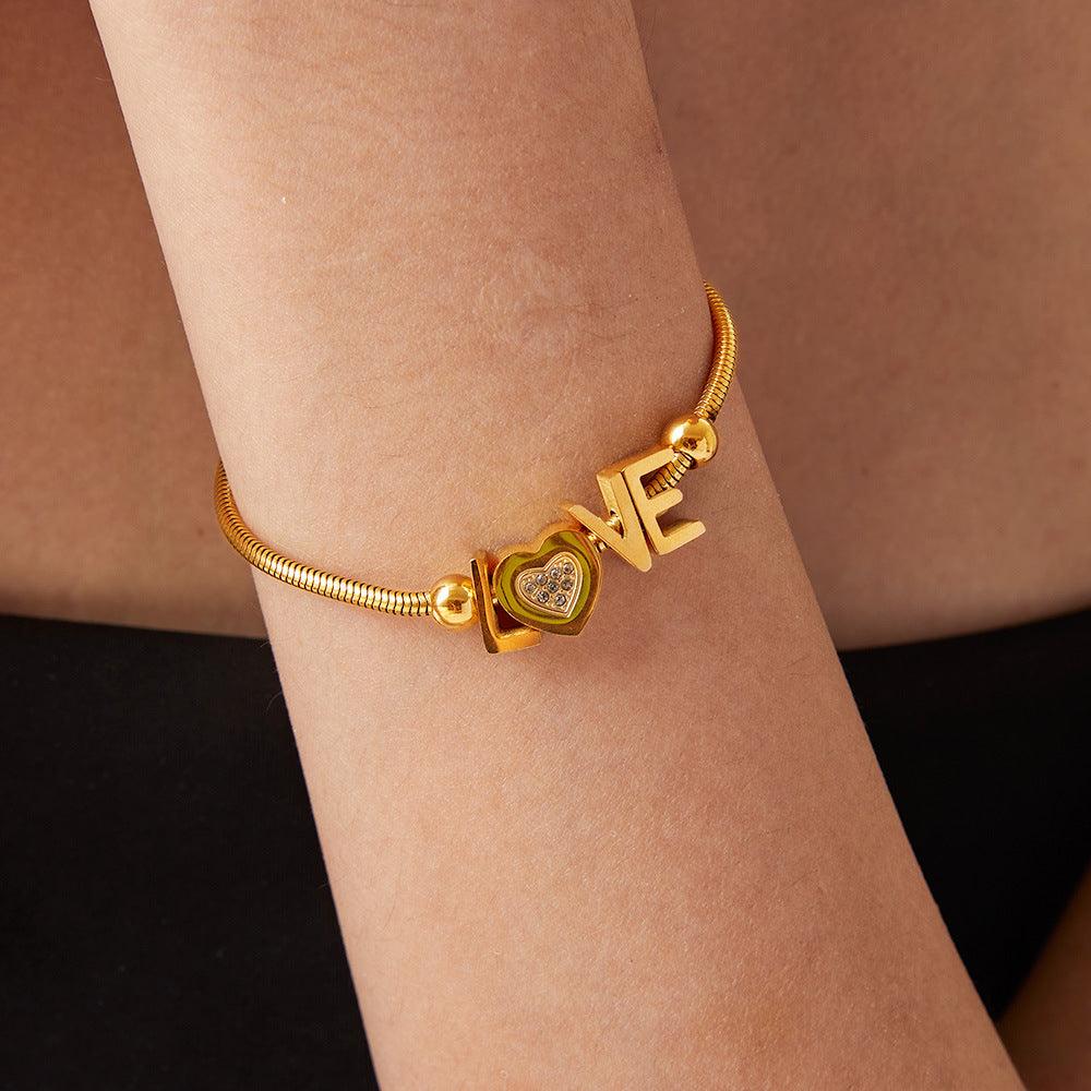 Love Bracelet 18K gold-plated Titanium Steel Rhinestone Letter Gold One Size 555aee28-c44d-49ae-b022-fbe5b4eabdf9-Max Trendsi