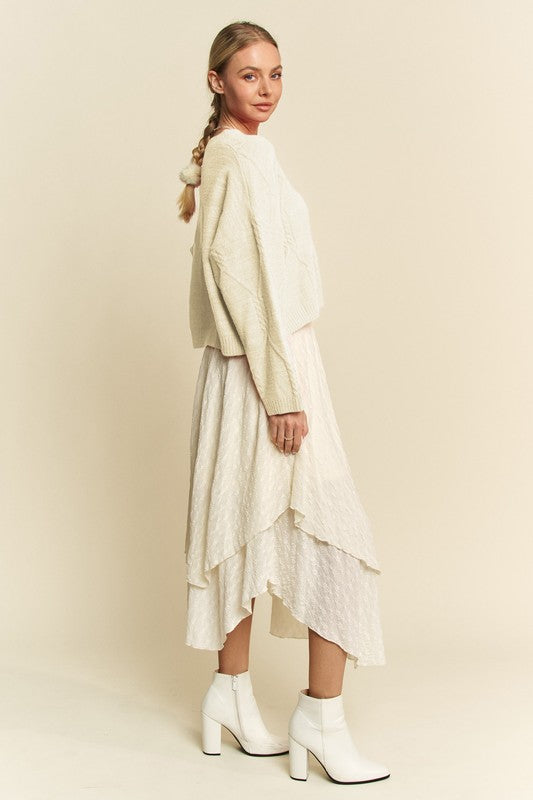 Davi & Dani Sweater Ivory Diamond Cable Pattern Drop Shoulder Long Sleeve 55683a9d-ff0e-4653-b6e8-aaef50b14a4f-Max Trendsi