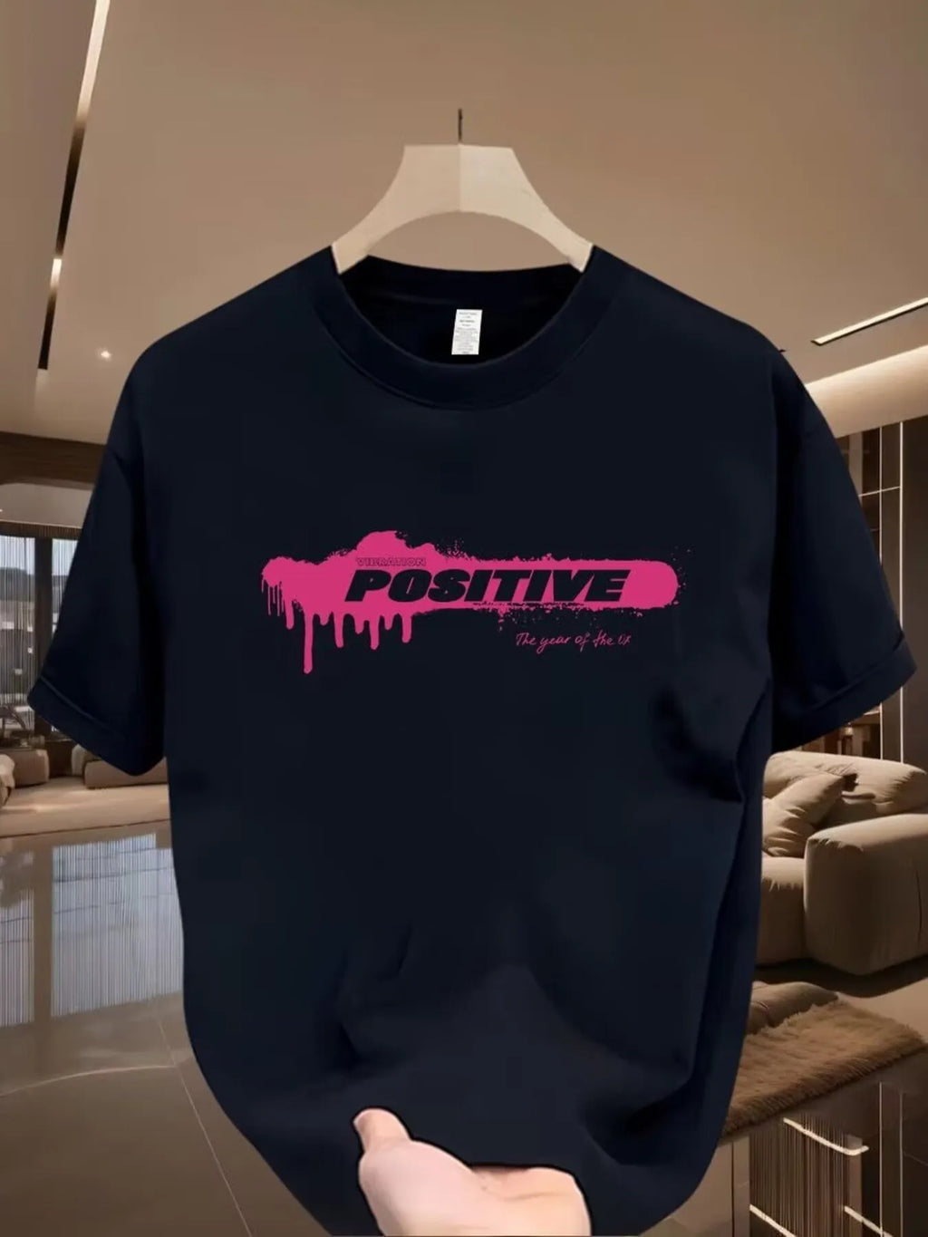 Men's Cotton T-Shirt Positive Letter Round Neck Short Sleeve Plus Size S-5XL Black 556fa1d93a5140688301a5eebea324c4-Max-Origin Trendsi