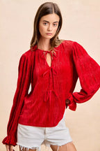 BiBi Christmas Theme Velvet Bow Tied Top With Neck Drop 5572637ba3b24365aa695f41e03f0606-Max-Origin Trendsi
