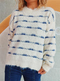 Striped Sweater Round Neck Long Sleeve Soft Knitwear White One Size 5578c8eb-6af9-433d-9e5f-4ea157cbadbc-Max Trendsi