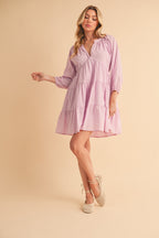 Aemi + Co Mini Dress Cotton Notched Balloon 3/4 Sleeve Lilac Ruffle Tiered 5582a4c8-4db0-4e0b-a6fb-4938252f78ec-Max Trendsi