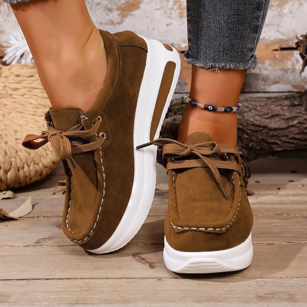 Women's Sneakers Round Toe Platform Mid Heels Shoes Brown 55ad8a8a428a43b89e33485843c30b97-Max-Origin Trendsi