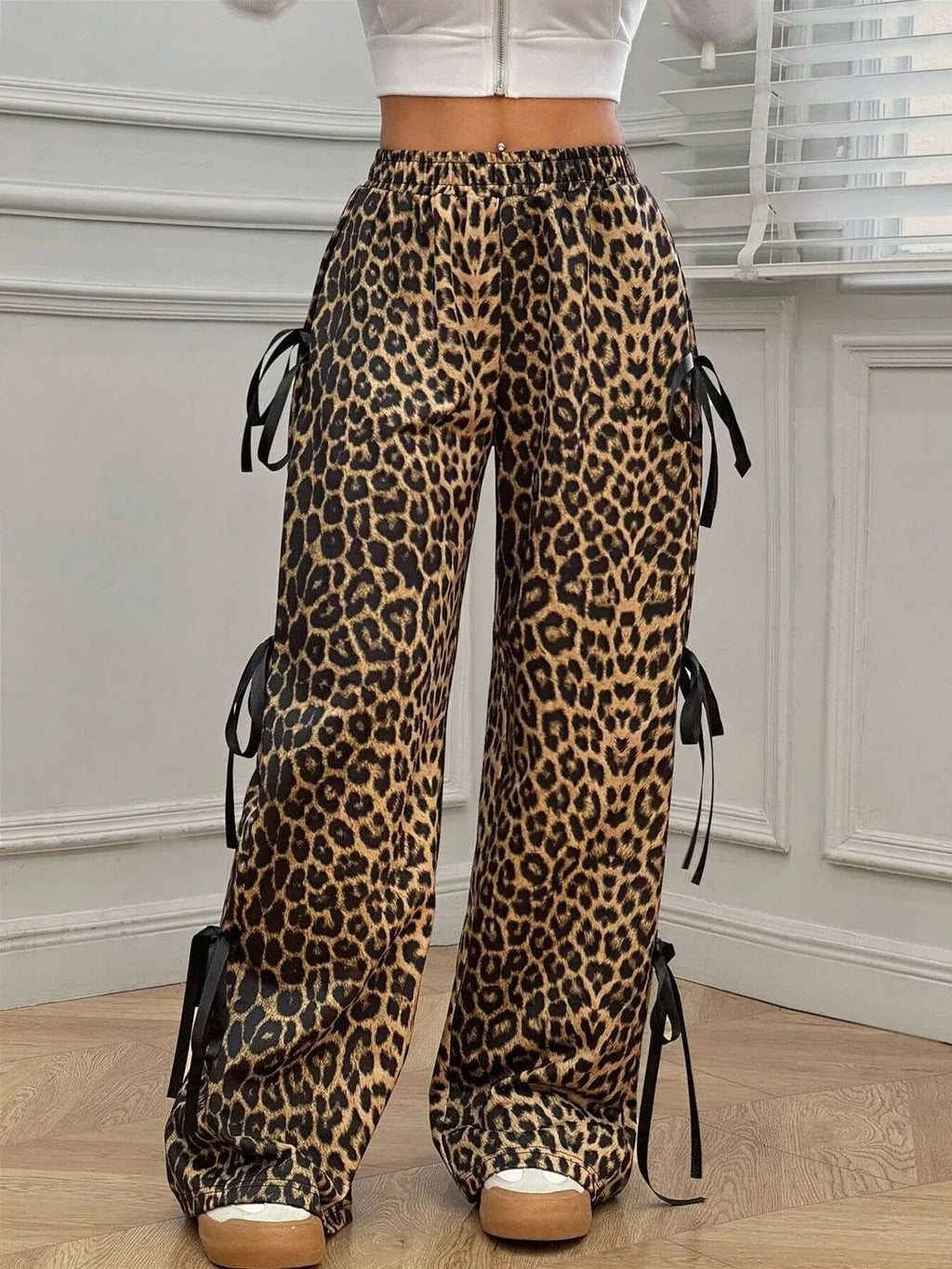 Women's Cargo Pants Black Wide Leg with Side Tie Details Leopard 55c26b13cd284b97aab1bbb7536d4d5f-Max-Origin Trendsi