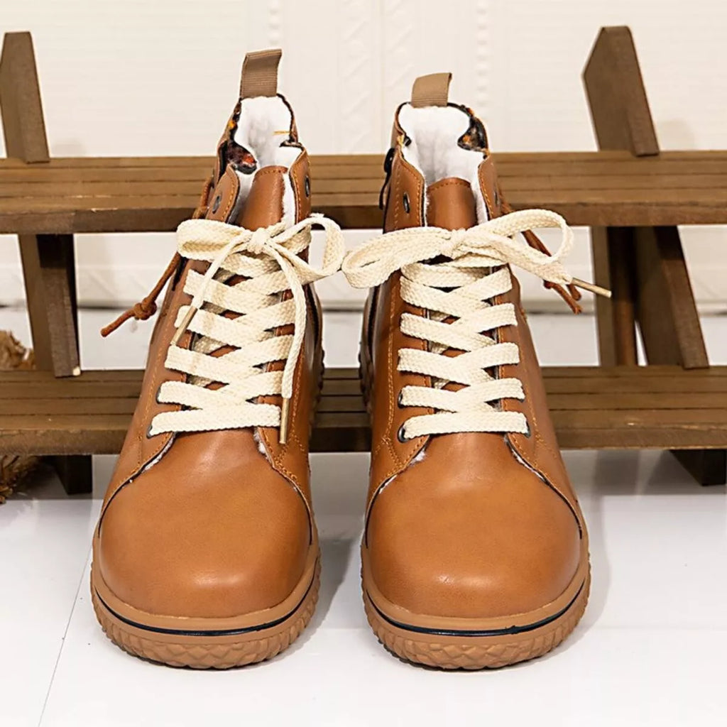 Women's Ankle Boots Pu Leather Round Toe Platform Low Heels Shoes Terracotta 55e62c025b80444da713eadcea7625a9-Max-Origin Trendsi