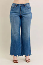 Judy Blue Jeans High Waist Tummy Control Chew Hem Destroy Wide Denims 55eb2780-3717-4124-b9d3-54cfdadc46be-Max-Origin Trendsi