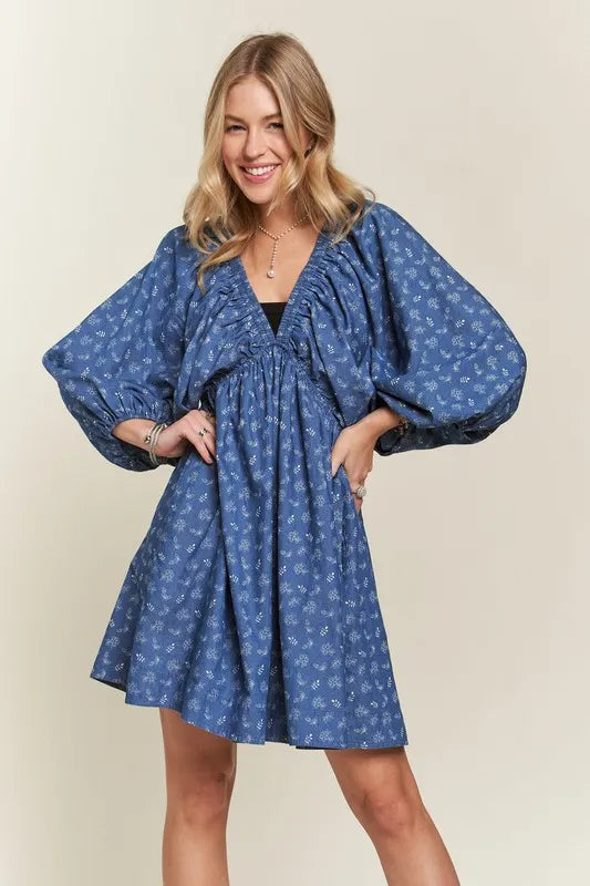 ADORA Mini Dress Batwing Long Sleeves Floral Blue V Neck Oversized 55ef2c621f614dc69e976c05431dacd3-Max-Origin Trendsi