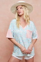 BiBi T-Shirt Mint Pink Multi Color Leopard Printed French Terry Pocketed Top 56004dcbbb9e45c28bfa9454e0aa8810-Max-Origin Trendsi