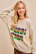 BiBi Women Sweatshirt Ivory Mardi Gras Sequin Lattering Knit Top 56100290f87b4212adfc07d6d09c394d-Max-Origin Trendsi